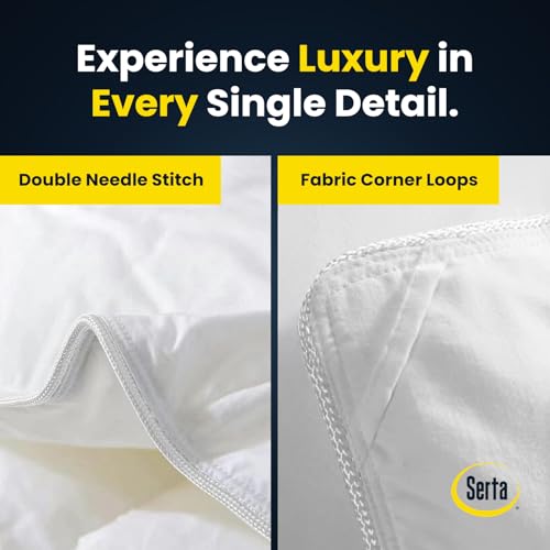 Serta Goose Feathers Down Fiber Comforter Queen Size Duvet Insert,100% Cotton,Hotel Luxury Hypoallergenic Comforter 58oz All Season Medium Warmth 90 x 90 in White Serta