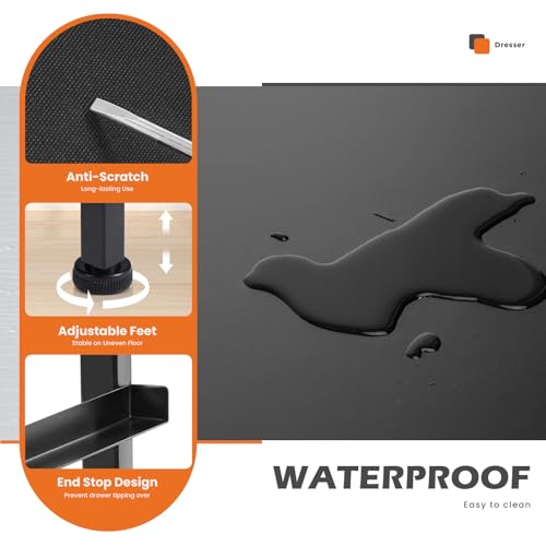 Sweetcrispy Nightstand Small Bedroom Dresser with 4 Fabric Drawers, Bed Side Furniture End Table, Wooden Top Cabinet Night Stand Dresser for Closet, Entryway, Dorm, Black Sweetcrispy