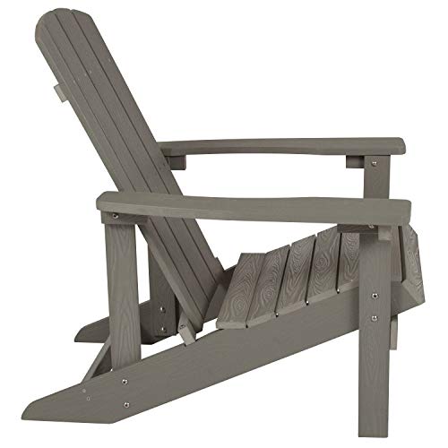 Flash Furniture Charlestown Indoor/Outdoor Faux Wood Adirondack Chair, Weather-Resistant Polyresin Patio Adirondack Chair with 350-lb. Static Weight Capacity, Gray Flash Furniture