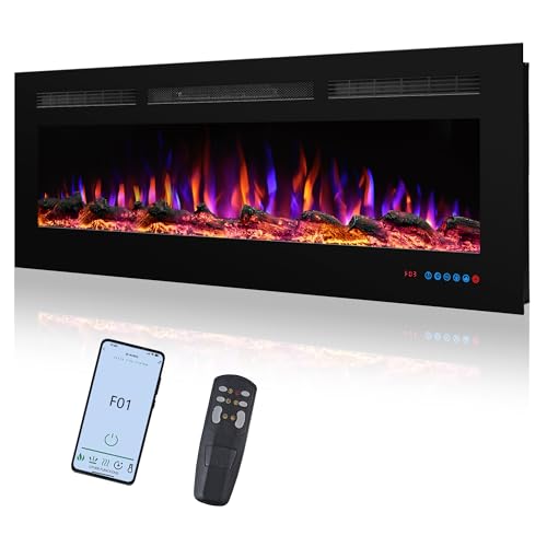 Valuxhome 50" WiFi Modern Recessed and Wall Mounted Electric Fireplace Heater for Living Room,Timer, Overheating Protection, 5100BTU,Touch Screen, Black Valuxhome