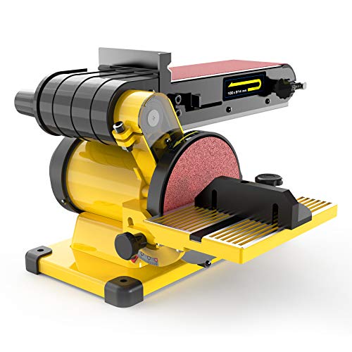 Woodskil 4.3A Belt Sander, 4 x 36 in. Belt & 6 in. Disc Sander, Double Dust Exhaust Port, Steel Base, 2Pcs Sandpapers Included Woodskil