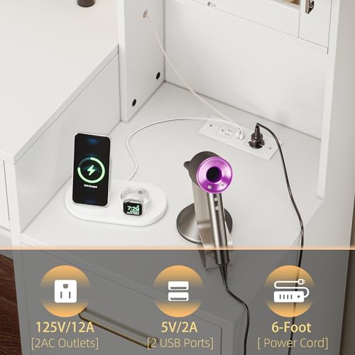 58.3" Large Vanity Desk with Mirror & Lights, Makeup Vanity with 10 LED Lights, 8 Metal Sliding Drawers & 2 Cabinets, White Vanity Set with Stool & Power Outlet 3 Lighting Modes Adjustable Brightness UGTOO