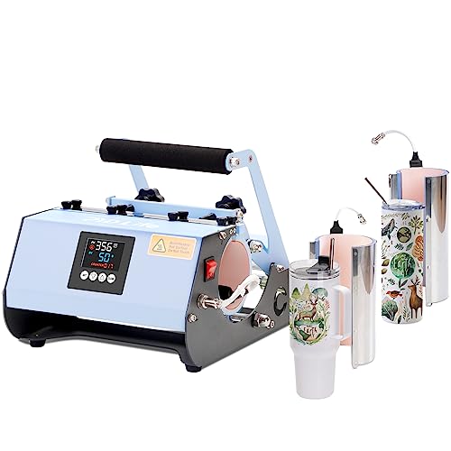 PYD Life 2 in 1 40 OZ Tumbler Heat Press Machine 110 V Blue 20 OZ 30 OZ Mug Heat Press for 40 OZ Tumbler with Handle Sublimation Straight Tumblers Bottles Mugs Glass Tumbler Printing PYD Life
