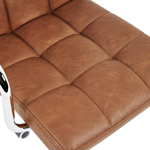 Yaheetech PU Leather Comfortable Office Desk Chair Mid Back Height Adjustable Computer Swivel Chair w/Armrests, Retro Brown Yaheetech