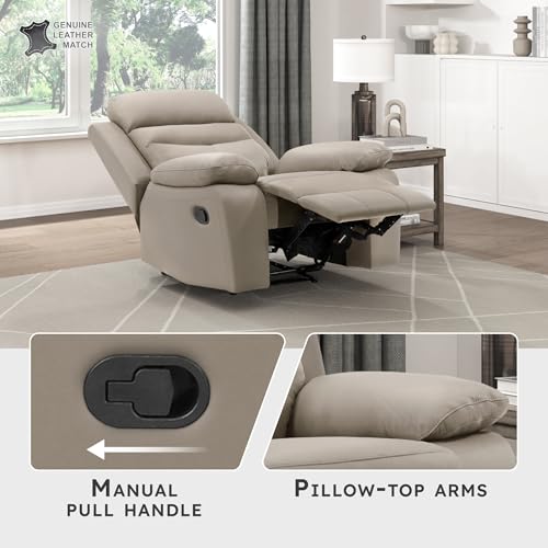 Lexicon 41" W Manual Reclining Chair, Top Grain Leather Match Recliner, Home Theater Seating, Wall Hugger Recliner, Manual Reclining Sofa Chair for Living Room/Office/Apartment, Latte
