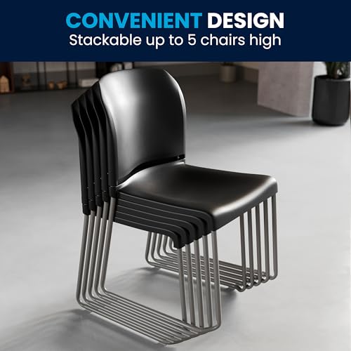 Flash Furniture Hercules Series Contoured Stacking Chairs for Waiting Rooms and Offices, Ergonomic Lobby Chairs with Curved Back, Set of 5, Black Flash Furniture