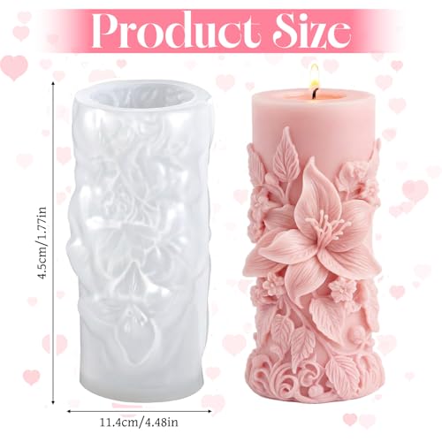 Candle Molds for Candle Making Flower Molds for Candles Resin 3D Lily Embossed Candle-Mold for Candles Making DIY Craft Wedding Party