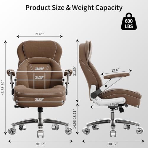 Big and Tall Office Chair, 600lbs Heavy Duty Desk Chair with 5D Arms, Adjustable Lumbar Support & Height, Tilt Function, Fabric High Back Ergonomic Executive Computer Chair with 3'' Casters CoziCradle