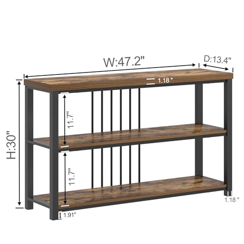 FOLUBAN Industrial Console Table, 3 Tier Entryway Sofa Foyer Table for Living Room Hallway Behind Couch, Rustic Brown FOLUBAN