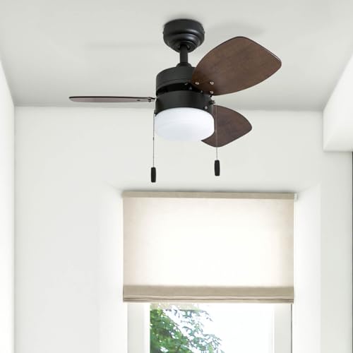 Honeywell Ceiling Fans Ocean Breeze Modern 30 Inch Ceiling Fan with Light, Pull Chain LED Indoor Fan with 3 Blades, Dark Brown Chestnut and Light Oak Blade Finish Options, Gilded Espresso (50602-01) Honeywell Ceiling Fans