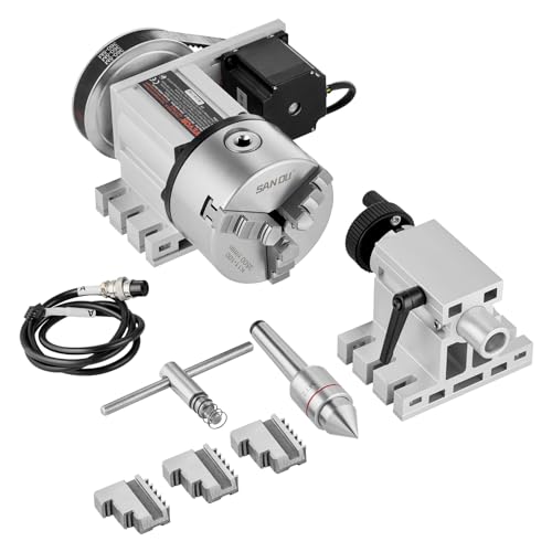 VEVOR Dividing Head, K11-100mm 3-Jaw Chuck, CNC Router Milling Machine Rotational Axis 4th Axis A Axis Indexing Head, 2.6"/65 mm Center Height MT2 Tailstock 6:1 Gear Ratio, Universal for Engraving VEVOR
