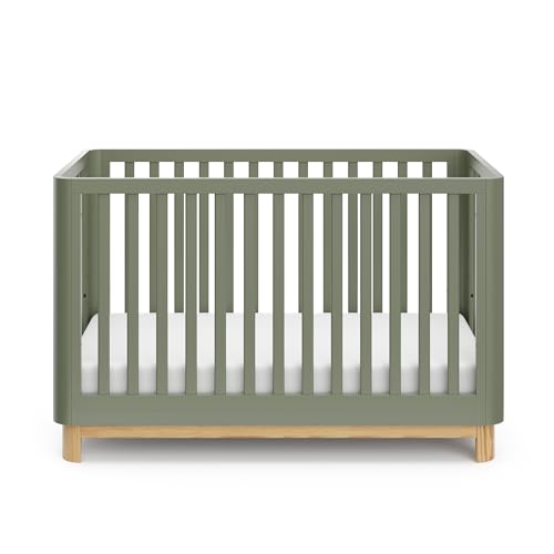 Storkcraft Santos 3-in-1 Convertible Crib (Olive with Natural) – GREENGUARD Gold Certified, Fits Standard Crib Mattress, Converts to Toddler Bed and Daybed, Rounded Details, Designer Edition Storkcraft