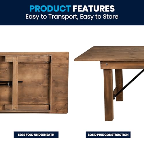 Flash Furniture Hercules Series 7' x 40" Rustic Solid Pine Folding Dining Table, Rectangular Antique Farmhouse Dining and Event Extension Table Flash Furniture