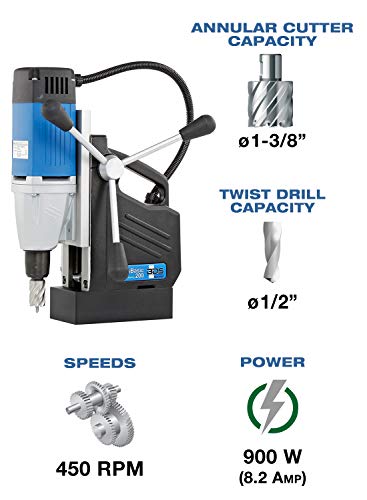CS Unitec | MABasic 200 Portable Magnetic Drill Press | 900W 2-Speed Benchtop Power Drill Machine w/up to 1-3/8" Diameter & 6-1/3" Depth of Cut | Oil Bottle Included CS Unitec