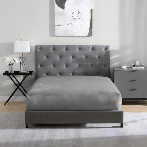 Cathay Home Full Plush Fur Fitted Sheet - Ultra Soft & Thick Plush Fur - All Season Cozy Warmth - 12" Deep Pocket Fitted Sheet Only (Full, Grey) Cathay Home