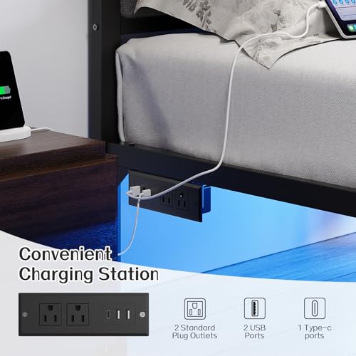 OLEVS Twin Bed Frame with Headboard Metal Platform Bed Twin Size with USB Charging Station and LED Lights, No Box Spring Needed OLEVS