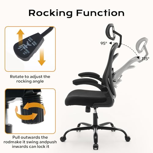 Ergonomic Office Chair,Computer Desk Chair Comfy with Flip-Up Armrests,Comfortable Lumbar Support Gaming Chairs for Bedroom,Study,Student,Wide Seat,Black Garvee