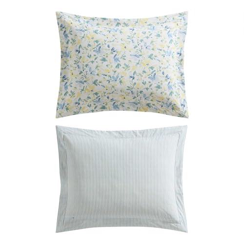 Laura Ashley - King Comforter, Soft Reversible Bedding Set, Includes Matching Shams with Bonus Euro Shams & Throw Pillows, Farmhouse Home Decor (Nora Blue, King) Laura Ashley