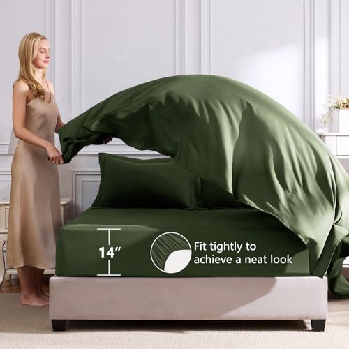 CozyLux Queen Comforter Set Olive Green - Bed in a Bag Queen Size 7 Pieces, Luxury Soft Bed Set for All Seasons, Bedding Set with Down Alternative Comforter, Sheets, Pillowcases & Shams CozyLux