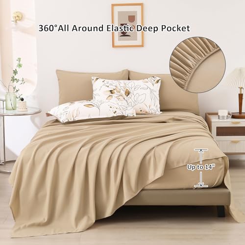 WONGS BEDDING Brown Comforter Set King Size, 7 Pieces Botanical Bed in a Bag Golden Leaves Bedding Set Soft Microfiber King (1 Comforter,2 Pillowcase,2 Pillow Shams,1 Flat Sheet,1 Fitted Sheet) WONGS BEDDING