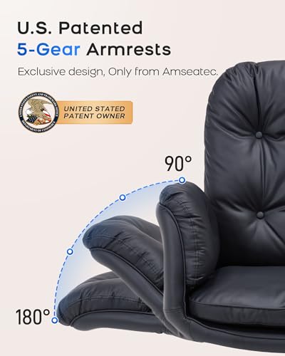 LukkDys Executive Office Chair, Big & Tall 400 lbs Capacity, Wide Seat, PU Leather, 5-Gear Lay-Flat Armrests (90°–180°) for Cross-Legged Comfort, 90–115° Recline, High Back Desk Chair, Black LukkDys