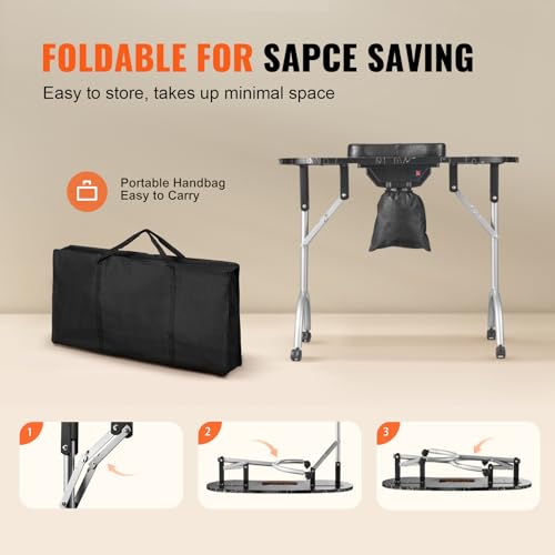VEVOR Portable Manicure Table, Foldable Nail Table with Electric Dust Collector, Moveable Nail Tech Desk & 4 Wheels, 3 Dust Bags, Bendable LED Lamp, VEVOR