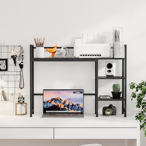 Snughome Desk Shelf, 38.6" Desk Hutch for Computer Monitor, Desktop Organizer Shelf, 4 Tier Desk Display Rack, Wood Desktop Bookshelf Storage Rack for Home Office Dorm, Black Snughome