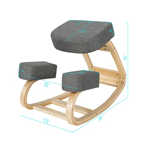 Giantex Kneeling Chair, Wood Posture Chair, Max Load 330 Lbs, Rocking Knee Chair with Soft Cushion, Natural Relief for Back, Shoulder or Neck Pain, Ergonomic Kneeling Chair for Office Home Giantex