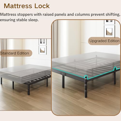 COMASACH Heavy Duty Full Size Bed Frame with Storage & Mattress Stopper, Platform Metal Bed Frame - No Box Spring Needed, Easy Assembly, Noise Free & Anti-Slip, Black COMASACH