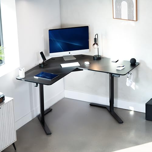 VIVO Electric Corner L-Shaped 55 x 55 in Standing Desk, Memory Height Adjustment, Black Top Black Frame, DESK-E1L110B VIVO
