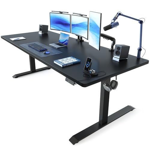 FEZIBO 71 x 37 Inch Electric Standing Desk with Integrated Dual-Beam, Height Adjustable Computer Desk, Stand Up Desk for Home Office Workstation, Large 3-Piece Desktop Black FEZIBO