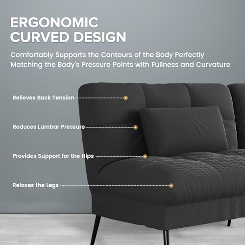 COMHOMA Convertible Sofa Bed, 68″Fabric Couch with Adjustable Backrest, Loveseat Recliner Sleeper Living Room Furniture futon Set, Black COMHOMA