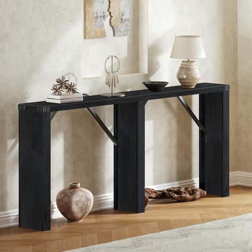 YATINEY Console Table, 63" Long Behind Couch Sofa Table, Entryway Table, Farmhouse Console Table for Narrow Spaces, Hallway, Living Room, Black CT30BB YATINEY