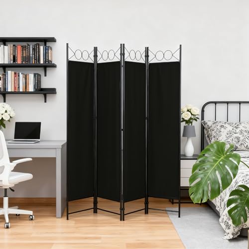DUMOS 4 Panel Partition Room Divider, 6 Ft Tall Folding Privacy Screen, Freestanding Partition with Steel Frame, Easy Move & Storage, for Home, Office, Bedroom, Black DUMOS