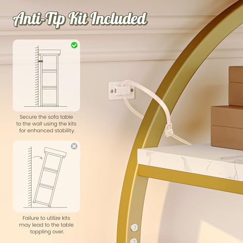 Huuger 41.3 Inch Entryway Table with Marble Top, Modern Console Sofa Table, Accent Table with Shelves, for Entry, Hallway, Entrance, Foyer, O-Shaped Metal Frame, White Marble & Gold Huuger