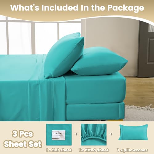 CozySmile Holtel Luxury Twin Size Sheet Set - 3 Piece Soft Microfiber Sheets for Twin Size Bed, 16" Deep Pocket Easy Care Wrinkle Free Cooling Bedding Sheet and Pillowcase Set, Turquoise CozySmile