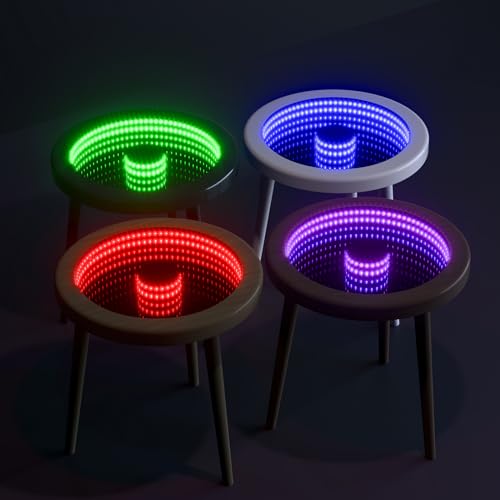 EEland Small Coffee Table, Circle Coffee Table, Modern Center Table for Living Room,Tempered Glass Surface with RGB LED Lighting, Smart Control, Customizable Programming, for Balcony Porch Deck -Brown EEland