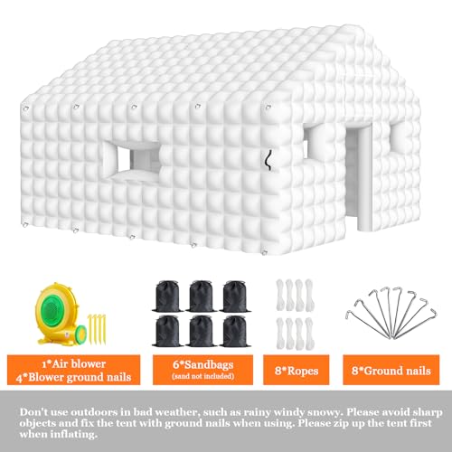 WUHUWOO Inflatable Nightclub 20x16.8x12 Ft, Large White Inflatable Party Club Tent for Adults Birthday Backyard Wedding Rental, 2 Doors and Logo Area WUHUWOO