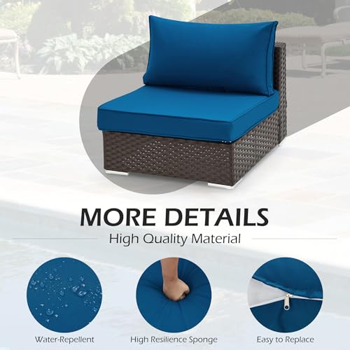 HOMREST Outdoor Replacement Cushions for Patio Furniture,Water-Repellent Sofa Cushions for 6-Seat Rattan Wicker Sectional Patio Conversation Sets,14-Piece Cushions Set for Outdoor Couch๏ผBlue๏ผ HOMREST