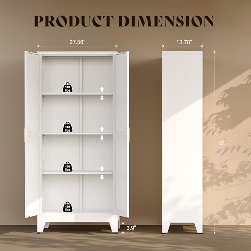 QPRVPTOW 61" H Metal Pantry Cabinet,White Storage Cabinet with Doors,Freestanding Kitchen Pantry Cabinet,Farmhouse Food Storage Cabinets,Tall and Large Pantry Cabinets for Dining Room, Living Room QPRVPTOW