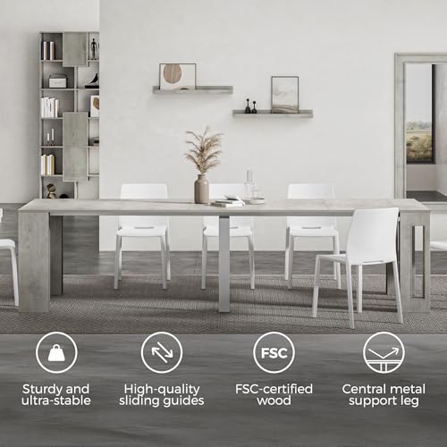 Mobili Fiver, Easy, Extendable Console Table with Extension Leaves Holder, 17.7(120.1) x35.4 in, Concrete Effect, Grey, Made in Italy Mobili Fiver