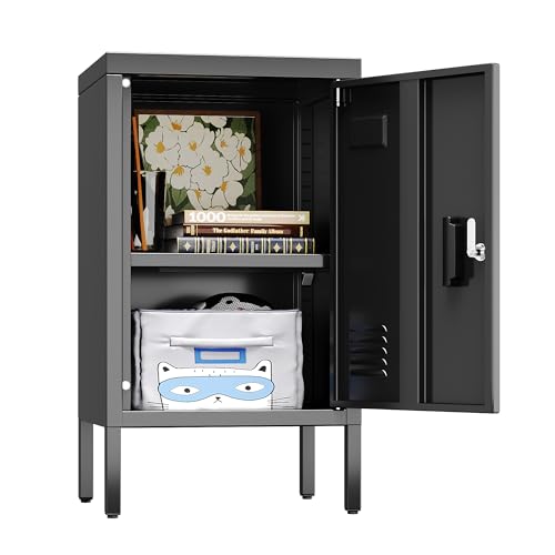 SUPEER 24.4" H Metal Locker Storage Cabinet with Adjustable Shelf, 1 Door Small Storage Cabinet with Adjustable Leveling Foot for Home,Office, Kids Locker,Assembly Required,Balck SUPEER