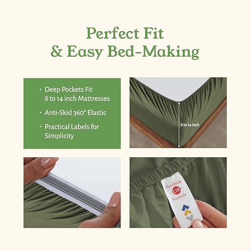 California Design Den Twin XL Sheets Cotton Set - Soft 100% Organic Cotton Sheets, Deep Pockets, Crisp Percale, Breathable and Durable Bedding Set for Dorms, Hospitals - Olive Green California Design Den