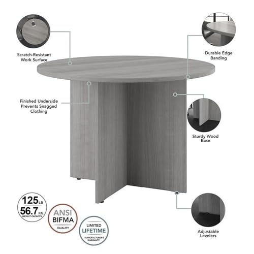 Pemberly Row 42W Round Conference Table with Wood Base in Platinum Gray - Wood Pemberly Row