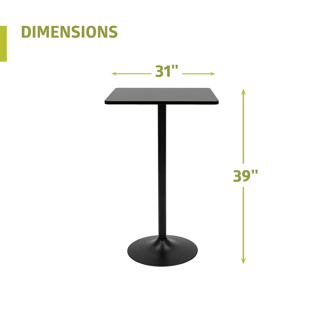 Pearington PEAR-4DSQ Pub Table, Black Pearington