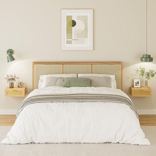 Aienvey Floating Nightstand, Floating Shelf with Drawer, Wall Mounted Nightstand, Floating Bedside Table (Oak Rattan) Aienvey