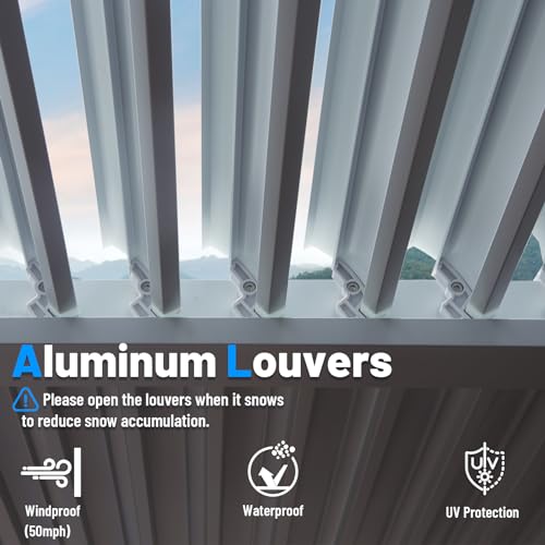 Domi Outdoor Living Louvered Pergola 10x13FT, Aluminum Outdoor Pergola with 2 Independently Adjustable Louver Roof, Full Aluminum Structure, White domi outdoor living