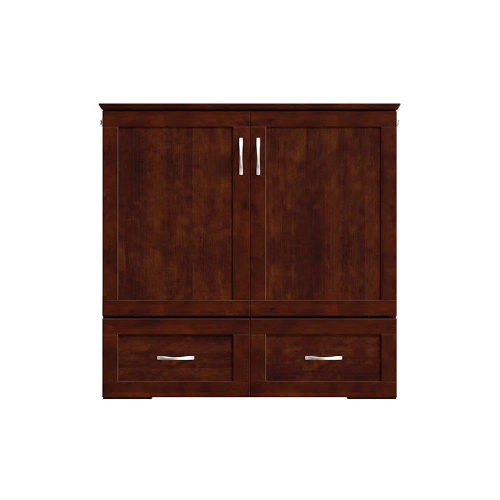 Pemberly Row Set of 2 Twin Extra Long Murphy Bed Chest & Side Table in Walnut Pemberly Row