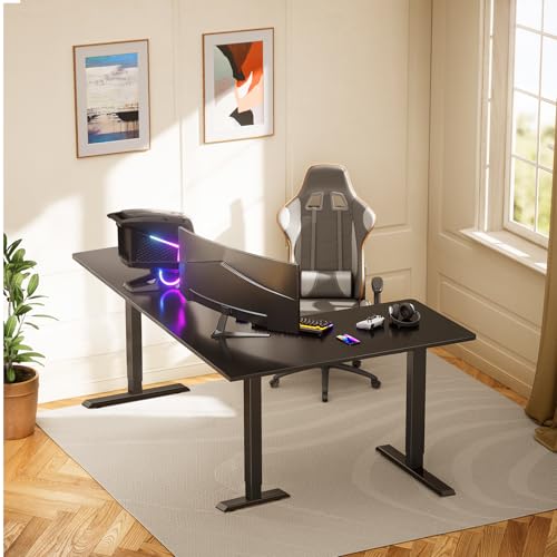 ErGear L Shaped Standing Desk, 75" x 63" Electric Adjustable Height Sit Stand Desk, Ergonomic Large Computer Table, Left & Right Interchangeable Installation, Suitable for Home Office Use, Black ErGear