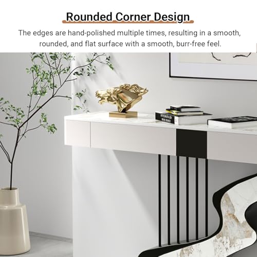 Half Moon Contemporary Console Table Slate Tabletop Black/Gold Luxury EntrywaySofa Table Long Narrow with Two Storage Drawers Creative Carbon Steel Base Decorative(Gold A,140cm/55.1IN) YITAYMLI